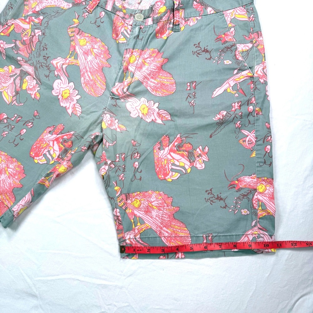 Zara Man Floral Shorts Men's 36 Gray Pink Flat Front Casual Summer - Picture 5 of 9